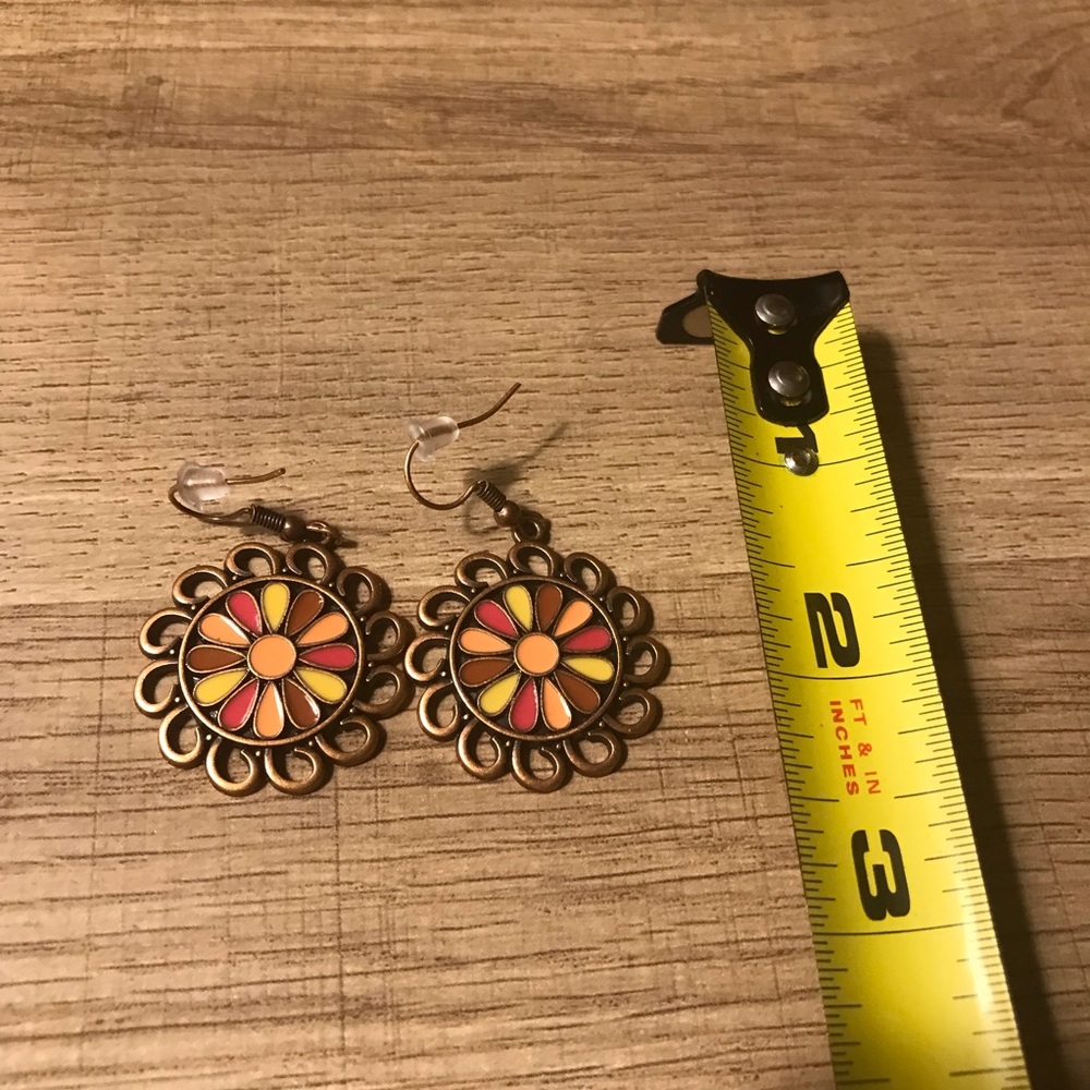 Bohemian Yellow Pink Floral Gold Earrings - Picture 4 of 5